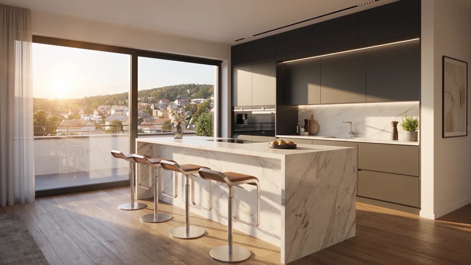 Visualisierung einer Küche mit Blick über Schwandorf